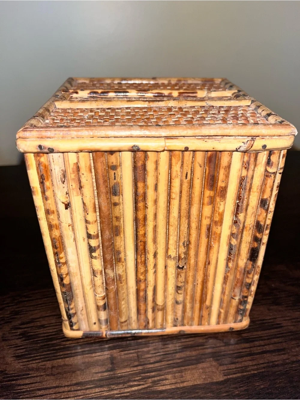 Vintage MCM Rattan Pencil Bamboo Tissue Box Cover Boho